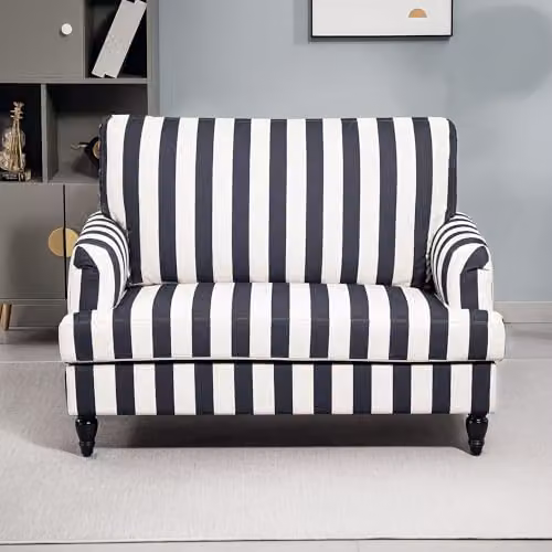 HOMCOM Modern Velvet Cuddle Chair with Striped Pattern in Black and White – 7