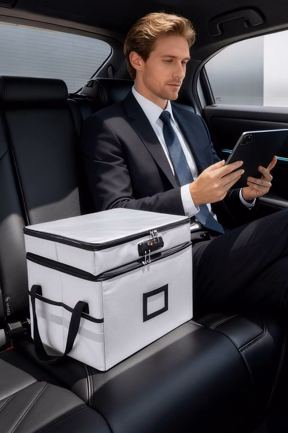 H&O Direct Portable Fireproof and Waterproof A4 Document Box with Dual Layers, Lock and Handles in Grey – 4