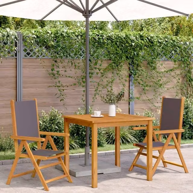 Berkfield Home Beautiful Garden Chairs, Set of 2, Anthracite, Oiled Acacia Wood and Polyester Fabric
