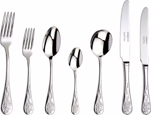 Arthur Price Morris & Co. Blackthorn 44 Piece 6 Person Polished Silver Stainless Steel Cutlery Set with Case