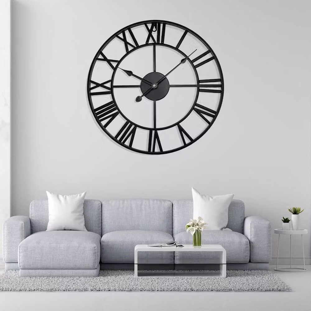 Kelvenix Large Roman Skeleton Metal Wall Clock in Black, Diameter: 60 cm – 4