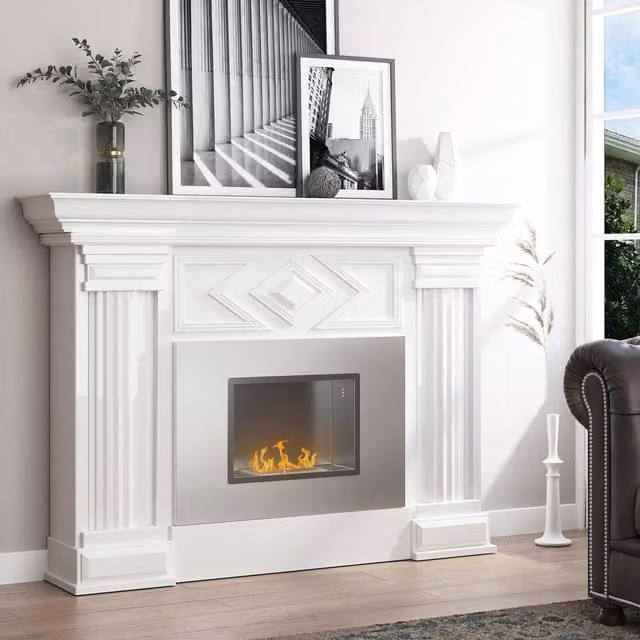 HOMCOM Wall Mounted Rectangular Ethanol Fireplace in Silver with 1.5L Tank