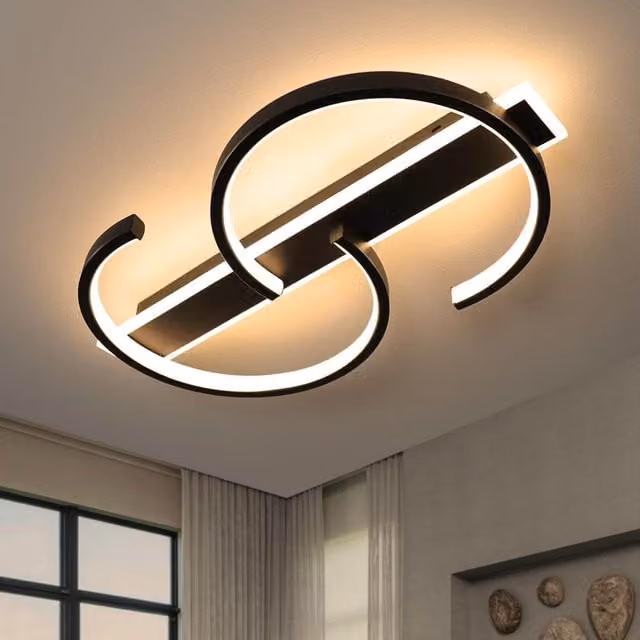 The Bath Plus TB+ Modern Round Dimmable Ceiling Light in Black with Remote Control