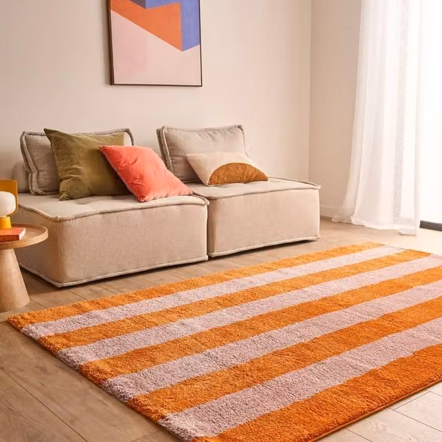 sweeek Striped Indoor Rug in Orange and Pink, W/D/H: 80 x 140 cm