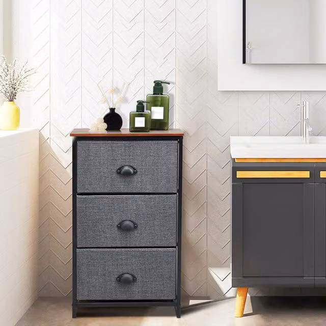 COSTWAY 3-Drawer Modern Freestanding Storage Organizer Unit in Black and Grey