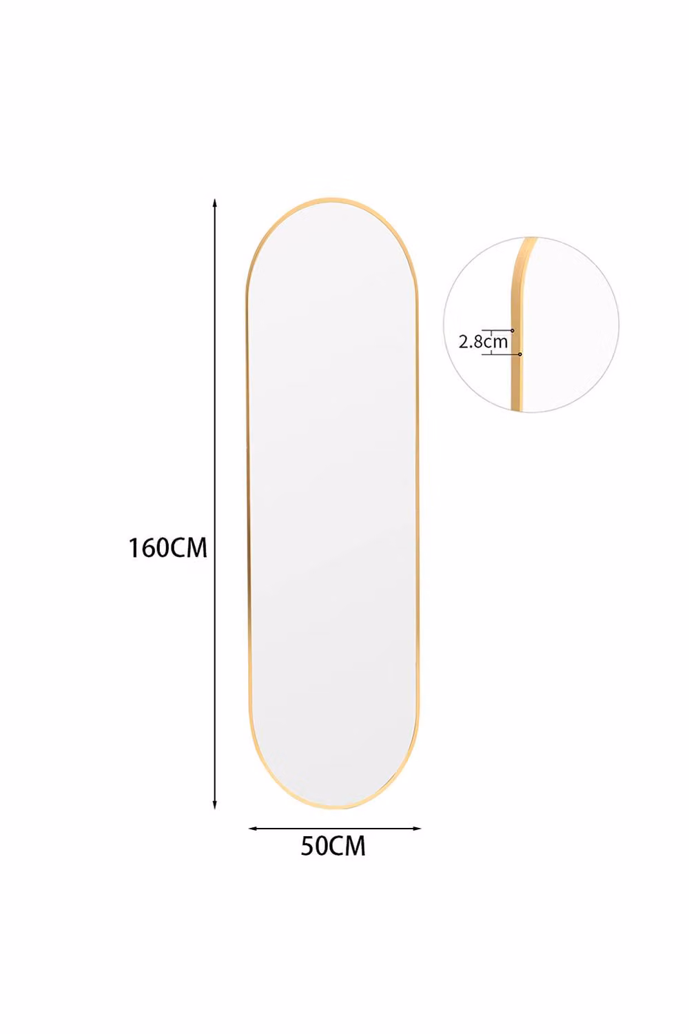 ExtraStar Gold Oval Full Length Wall and Floor Mirror, Modern Metal Framed Mirror, H 160 cm x W 52 cm – 2