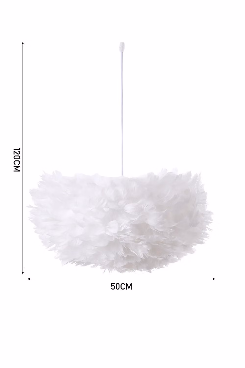 Living and Home Chic 3-Light Feather Pendant Chandelier in White, W/D/H: 50 x 50 x 120 cm – 2