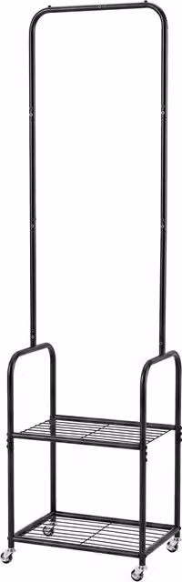 Levede Metal Clothes Rail with 2 Shelves and Locking Wheels, Black, H 179 x W 101 x D 52 cm