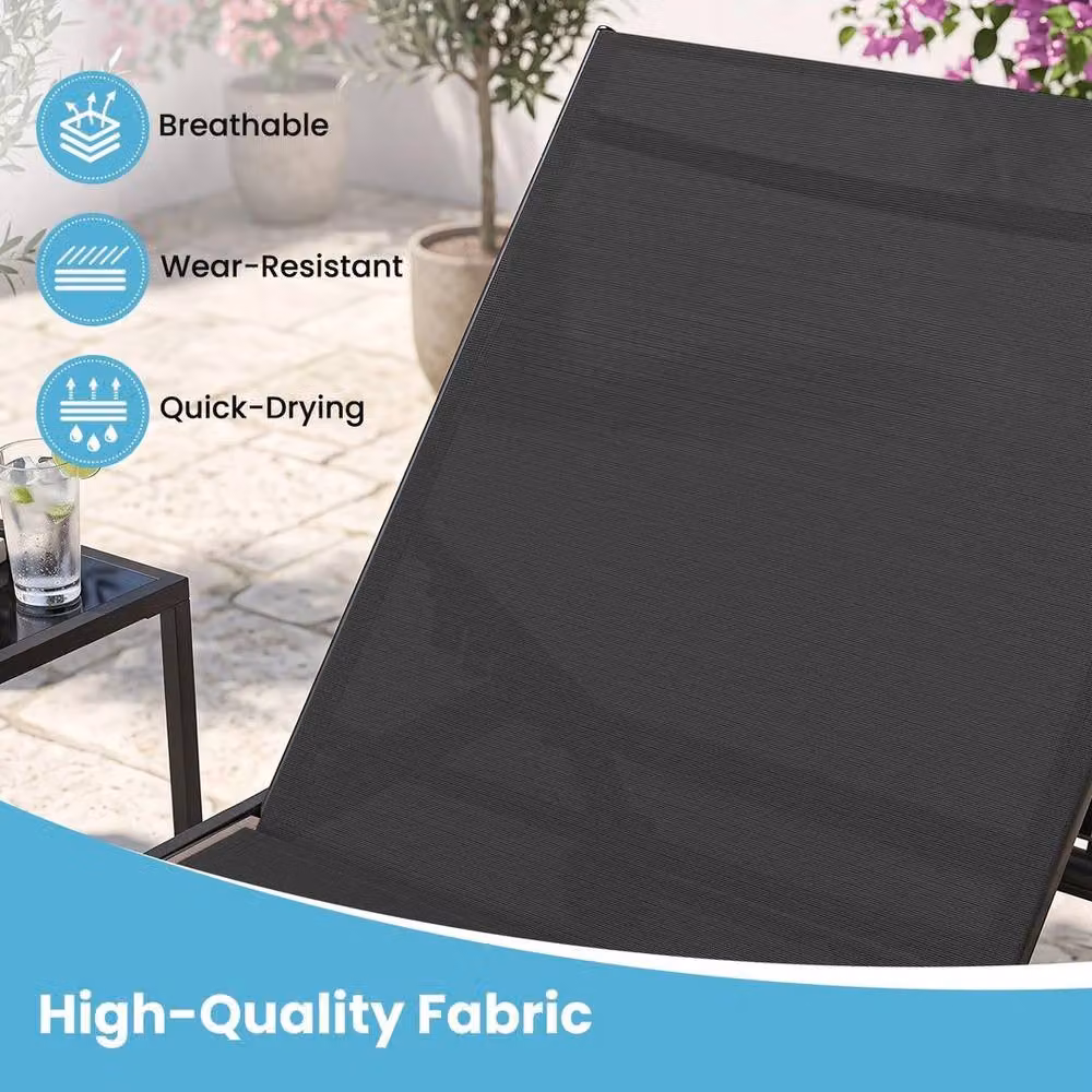 KORVIXA 2 Pack Outdoor Chaise Lounge Chairs in Black with Wheels – 5
