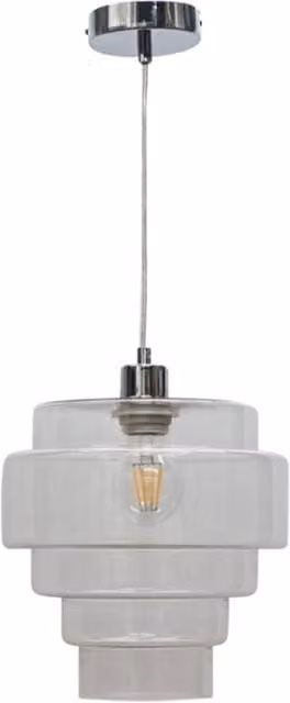 First Choice Lighting Benson 5 Tier Clear Glass and Chrome Ceiling Pendant Light Fitting