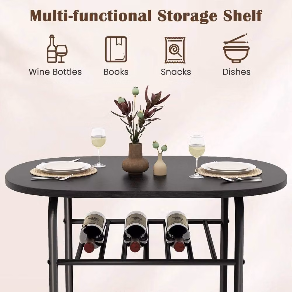 VOGREX 3-Piece Modern Breakfast Nook Dining Set with Wine Rack in Black – 5
