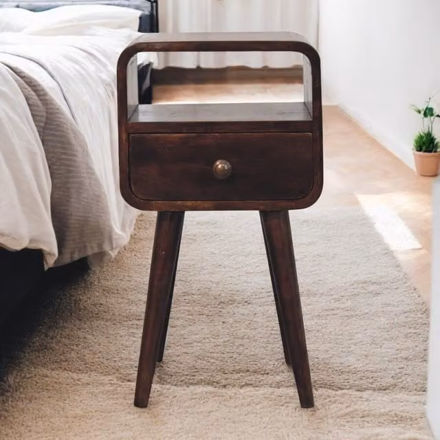 Artisan Furniture Mango Wood Curved Bedside Table in Brown