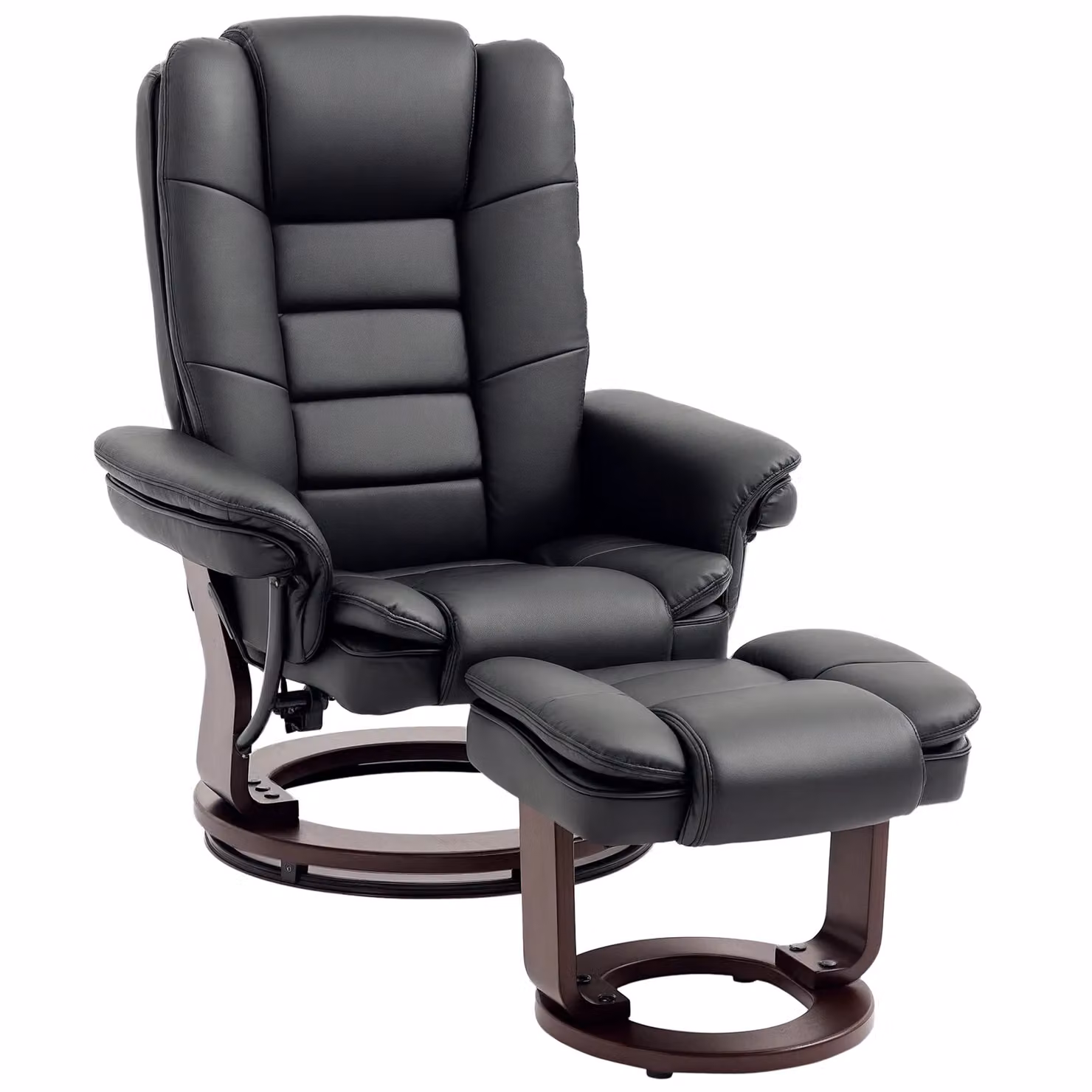 HOMCOM Swivel Manual Recliner and Ottoman Set in Black Synthetic Leather – 2