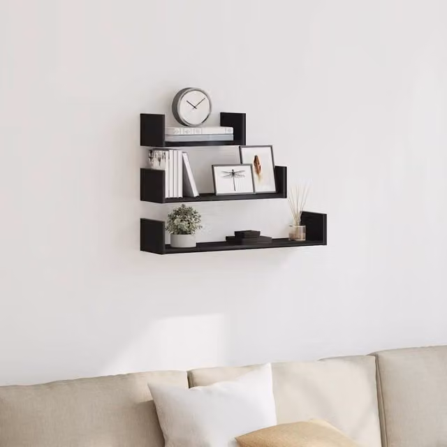 Berkfield Home Set of 3 Wall Mounted Shelves in Black Oak Engineered Wood