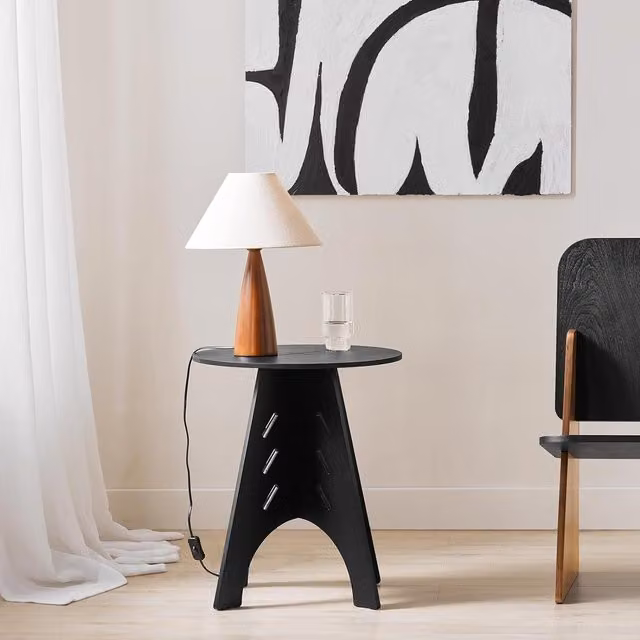 SoBuy Modern Round Side Table in Matt Black