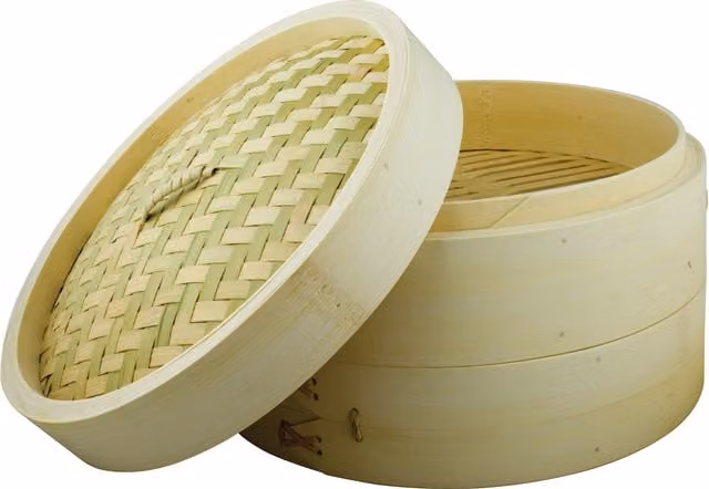 School of Wok by Dexam 2-Tier Round Bamboo Steamer, 25.4 cm, Beige