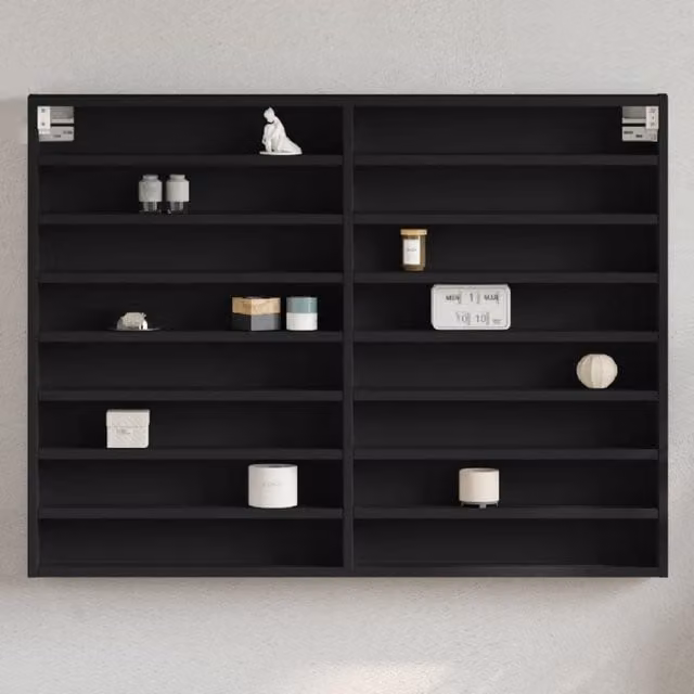 Berkfield Home Modern Black Wall Mounted Vitrine Cabinet with Glass Doors, W/D/H: 100 x 8.5 x 75 cm