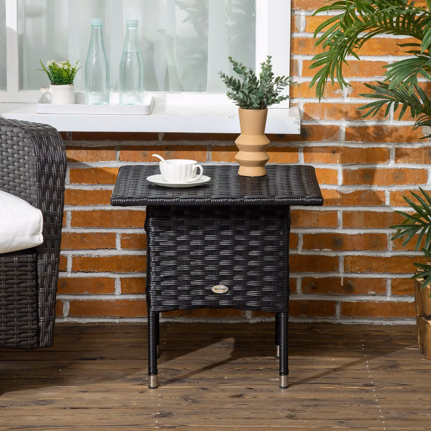 Outsunny Modern Black PE Rattan Outdoor Coffee Table for Garden – 6