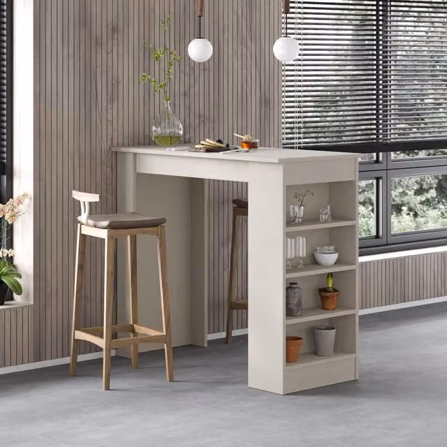 Decortie Modern Rectangular Kitchen Bar Dining Table with 4-Tier Storage in Sandstone