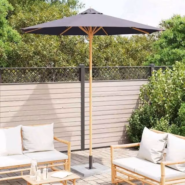 Berkfield Home Modern Dark Grey Garden Parasol with Bamboo Frame, W: 240 cm, D: 261 cm