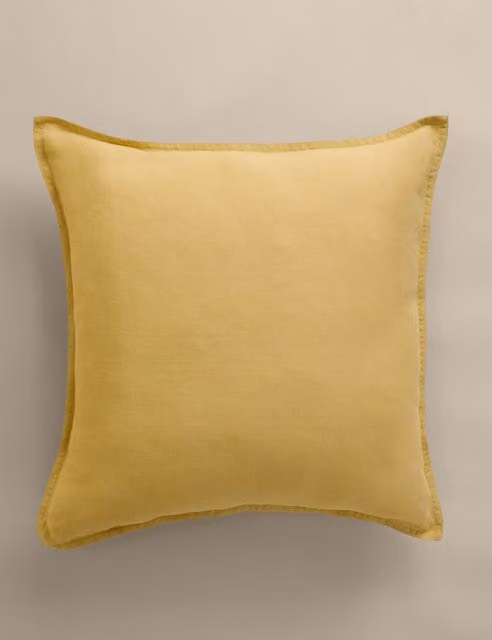 M&S Pure Linen Square Cushion in Yellow with Feather Filling