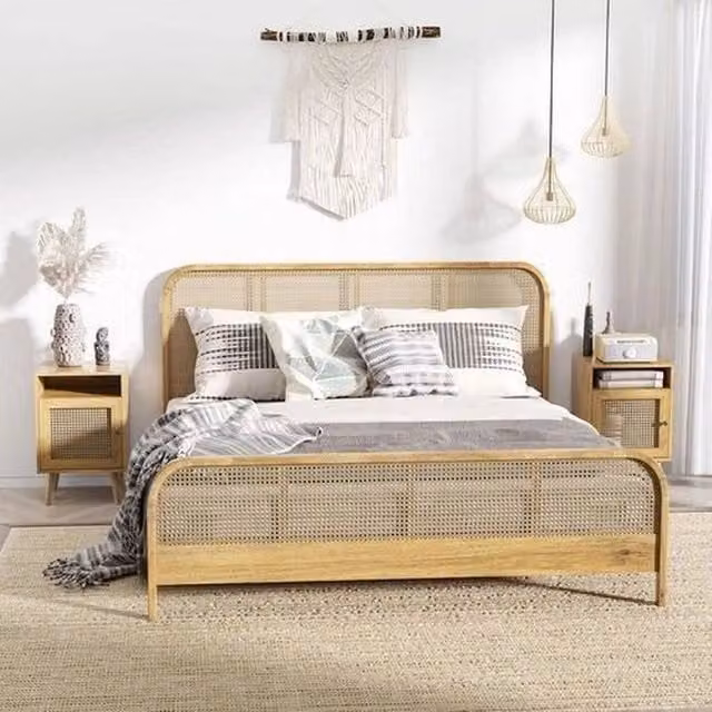 EONLION Set of 2 Brown Bedside Tables with Rattan Mesh Doors – 1