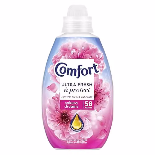 Comfort Ultra Fresh Fabric Conditioner Sakura Dreams, 58 Washes (870 ml), Pink Multicolour