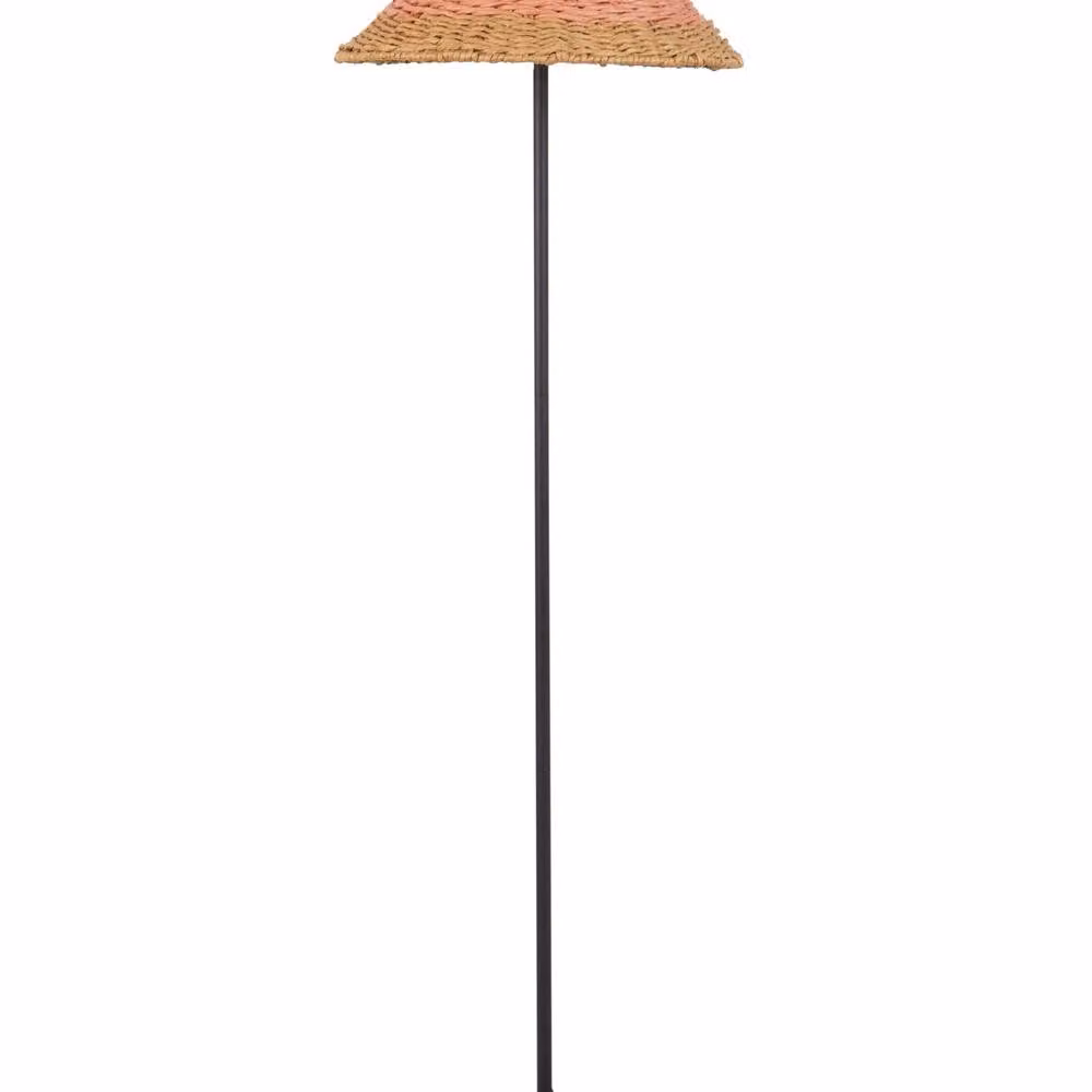 Wyld and Coco Boho Floor Lamp with Beige Paper and Rattan Shade and Blue Accents – 2