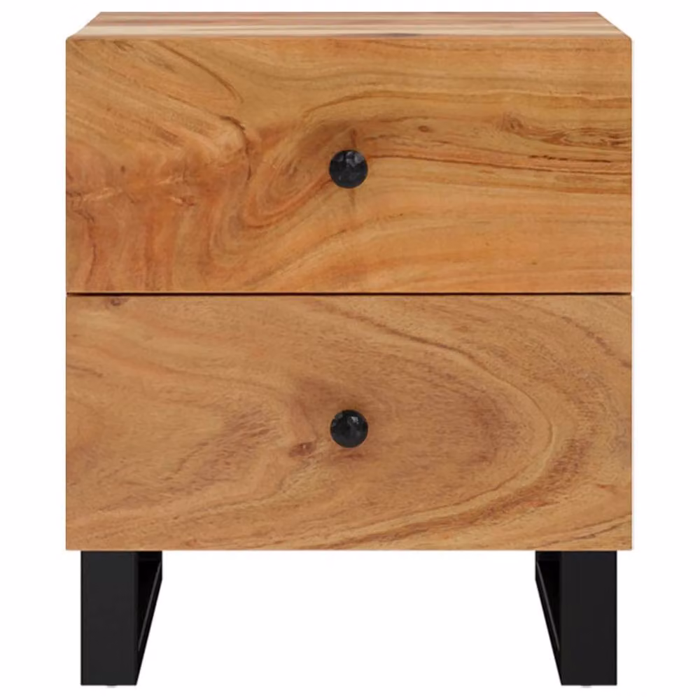 Berkfield Home Set of 2 Acacia Wood Bedside Cabinets in Black, W/D/H: 40 x 33 x 46 cm – 3
