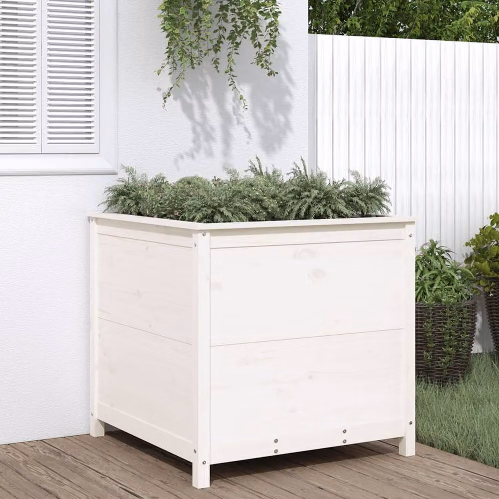 Berkfield Home Beautiful Garden Planter Tub in White Solid Wood, W/D/H: 82.5 x 82.5 x 78 cm – 2