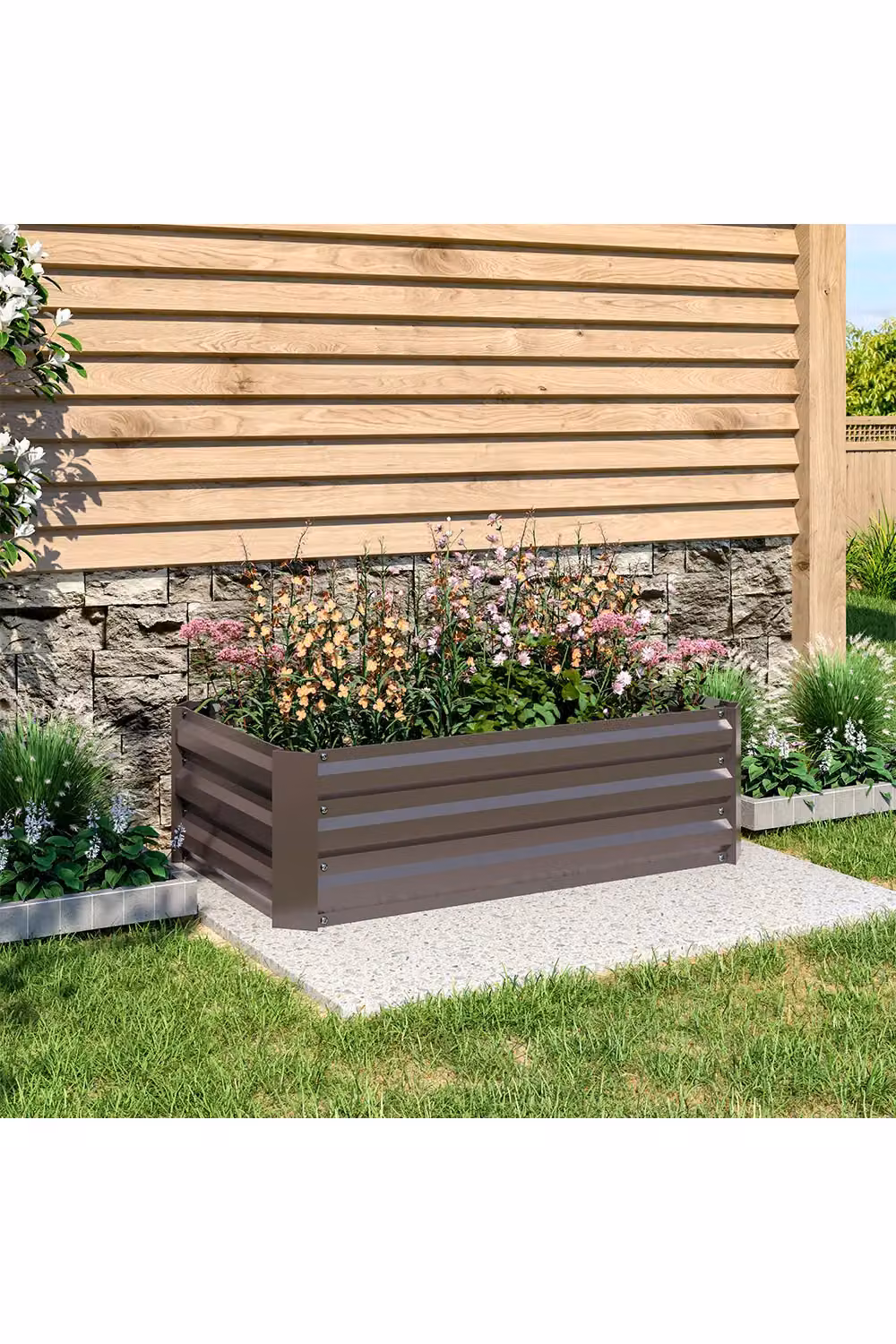 Living and Home Brown Galvanised Steel Raised Garden Bed Planter Box, W: 60 cm, D: 60 cm, H: 30 cm – 3
