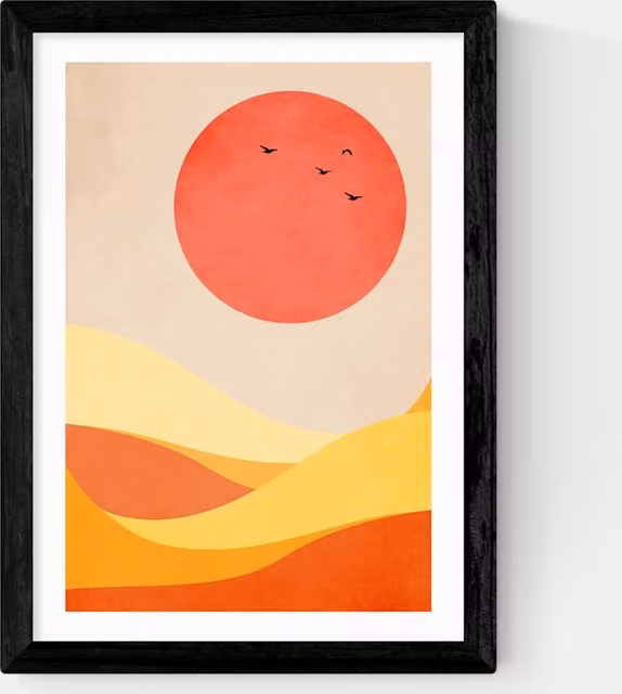 East End Prints Sweet Harmony Abstract Bird Paper Poster in a Black Frame