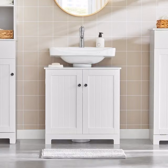 SoBuy White Modern Under Sink Bathroom Vanity Unit with Hinged Doors and Internal Shelves