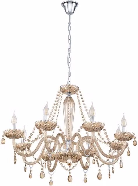 Loops Pendant Ceiling Light in Chrome with Cognac Coloured Glass Shades, E14, 8x40W