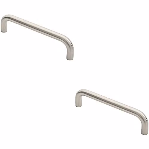 Loops 2-Pack Round D Bar Pull Handles in Brushed Satin Stainless Steel, Silver, W: 244 mm, D: 19 mm, Fixing Centres: 225 mm