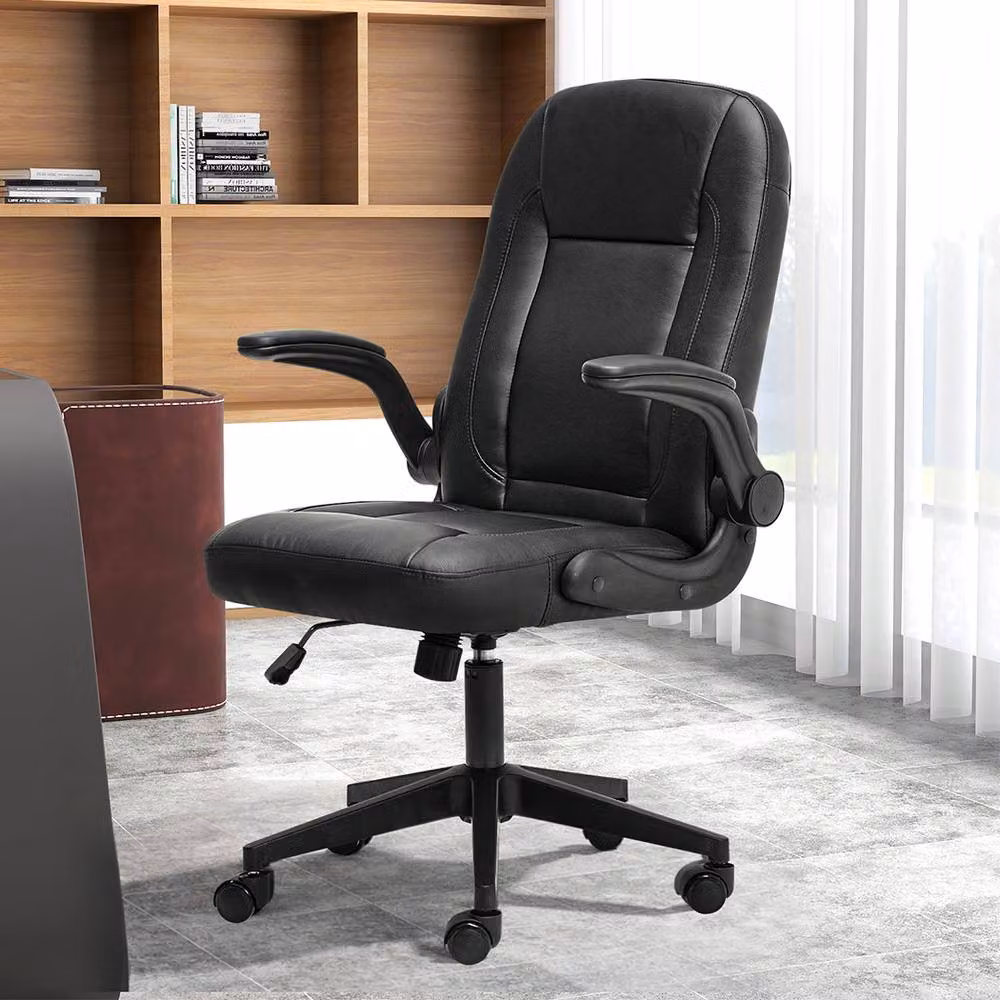 Levede Ergonomic Executive Office Chair in Black with Synthetic Leather and Flip-Up Armrests – 8