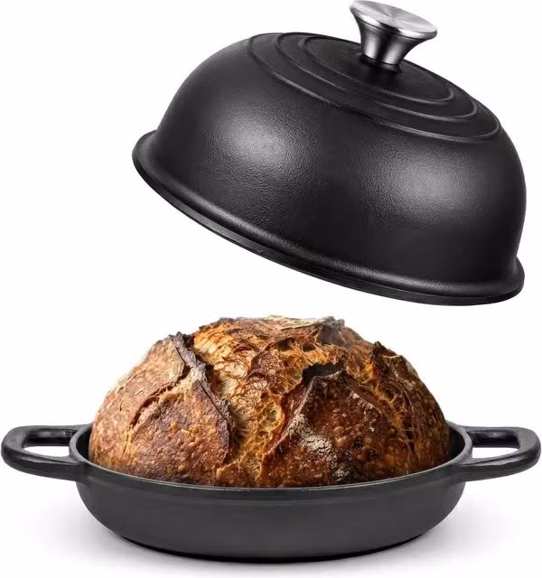VOGREX Enamel Cast Iron Non Stick Dutch Oven Casserole Pot with Lid, Black