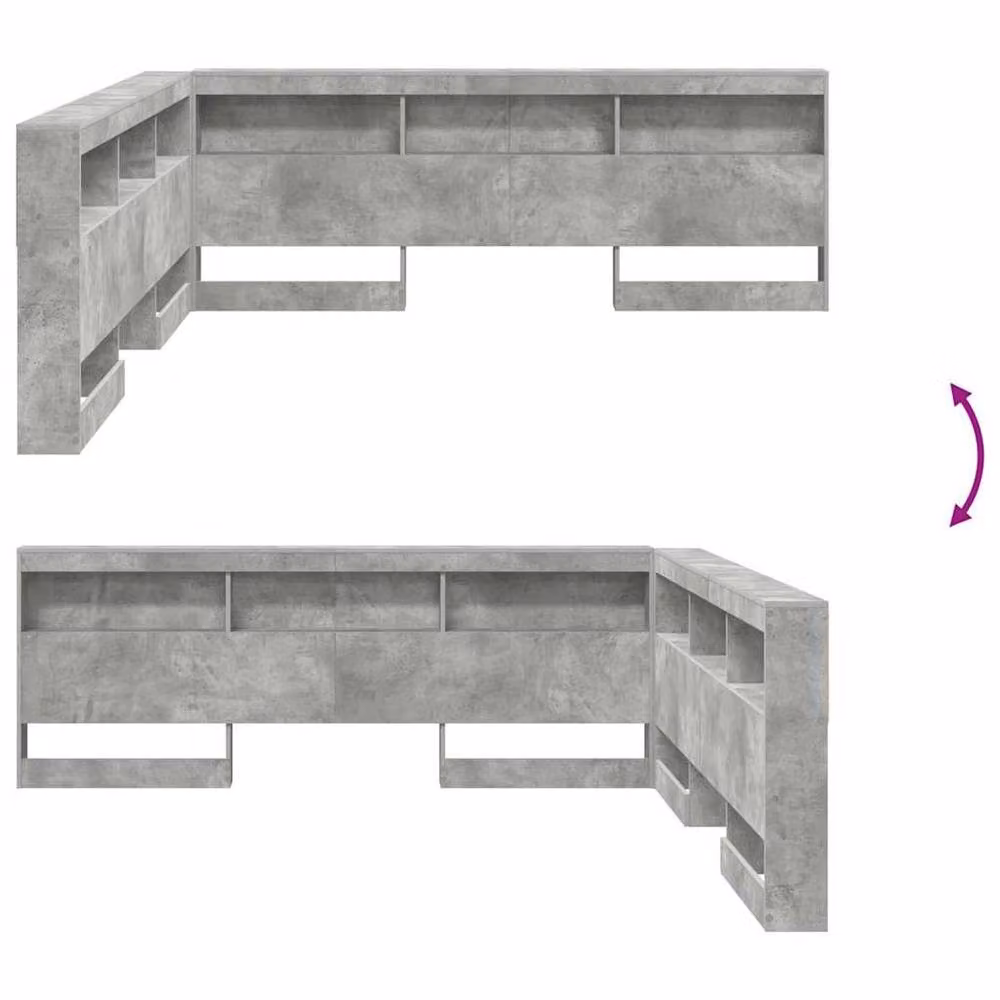Berkfield Home Minimalist Storage Headboard in Concrete Grey with Integrated Bedside Shelves, 200 cm – 3