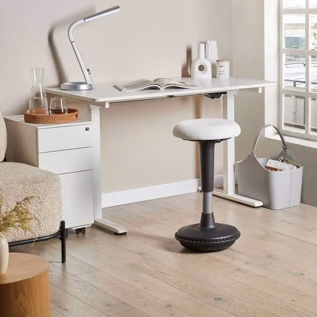 Wyld and Coco Wobble Stool in White Faux Leather with Metal Frame – 1