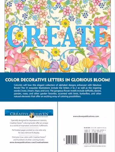 Creative Haven Beautiful Floral Alphabet Designs Colouring Book by Marty Noble – 2