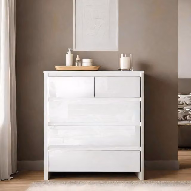 Home Source Ardenza White High Gloss 5 Drawer Chest