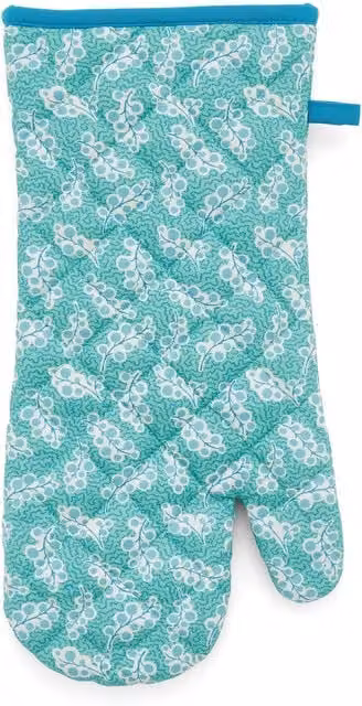 Land & Shore Livie Single Cotton Oven Glove in Green and Turquoise with Hanging Loop