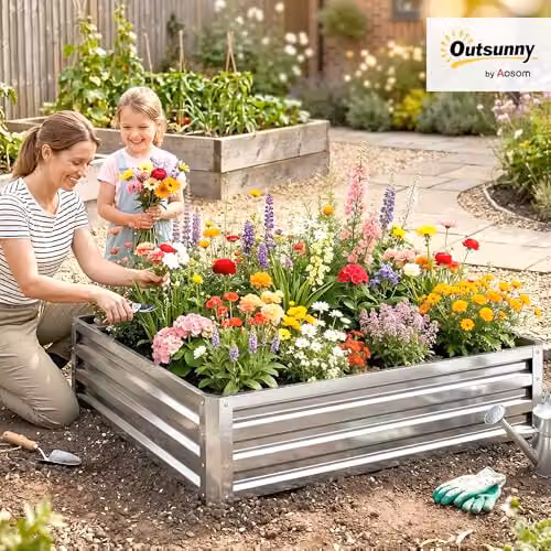 Outsunny 432L Raised Garden Bed in Silver Tone, W/D/H: 120 x 120 x 30 cm – 5