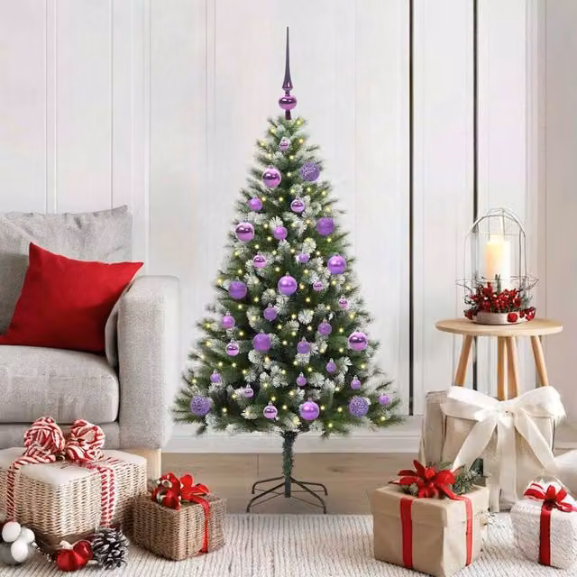 Berkfield Home Artificial Hinged Christmas Tree with Flocked Snow, Green, Height: 120 cm – 1