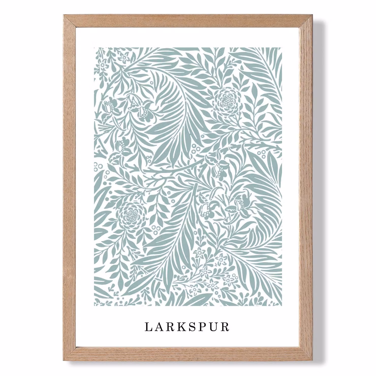 ARTZE Vintage William Morris Larkspur Floral Art Print in Mint and White with Oak Frame, A4 – 2