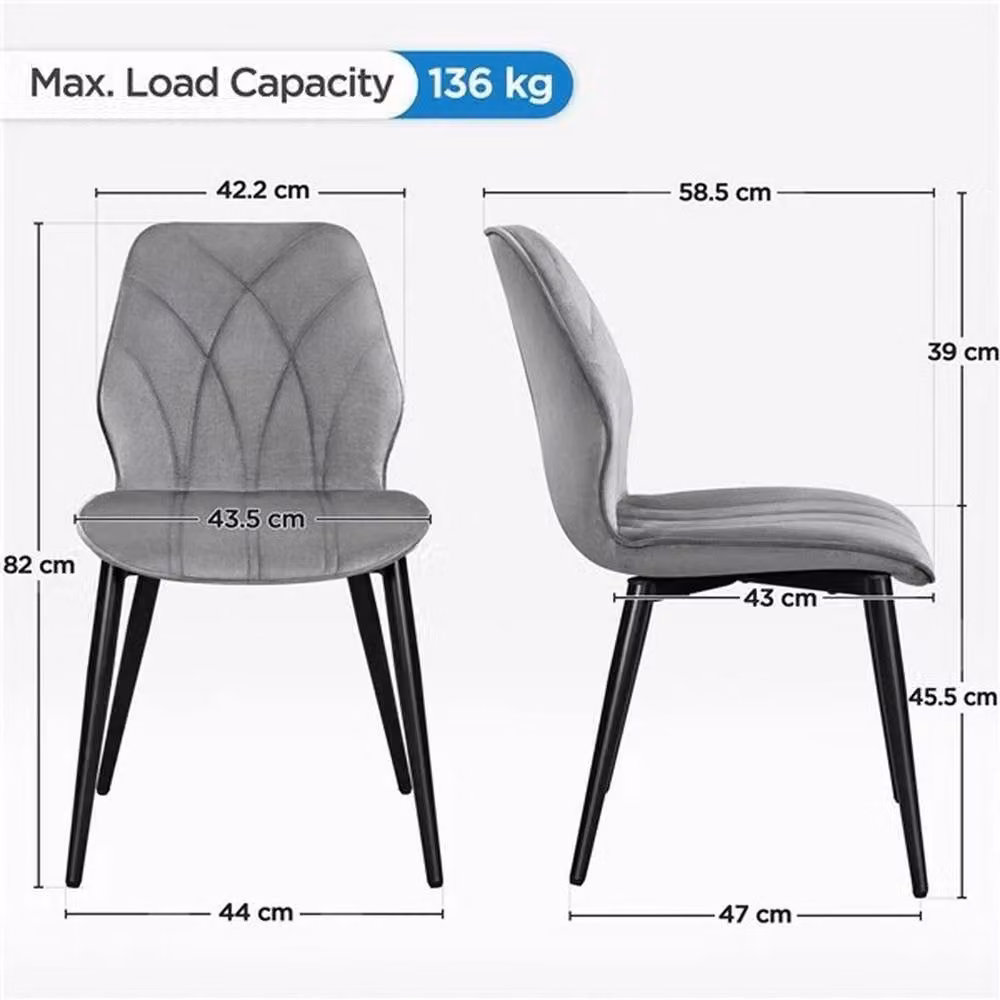 KORVIXA Set of 2 Modern Grey Velvet Kitchen and Dining Chairs – 2