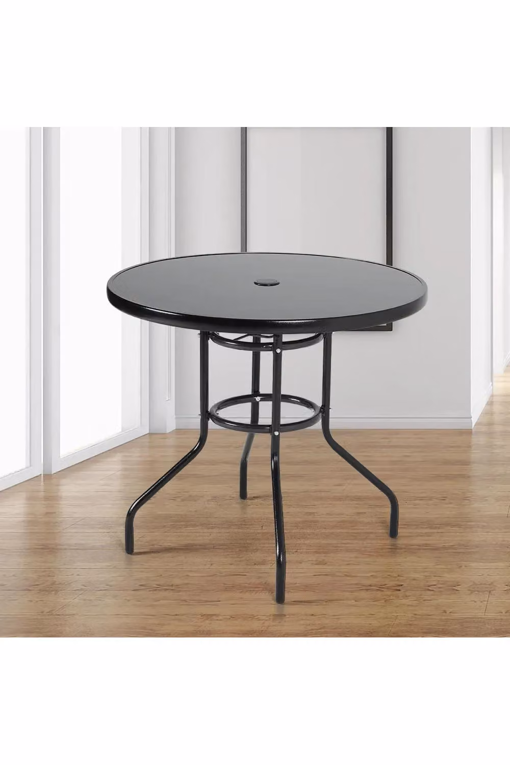 Living and Home Black Metallic and Tempered Glass Garden Table with Parasol Hole – 3
