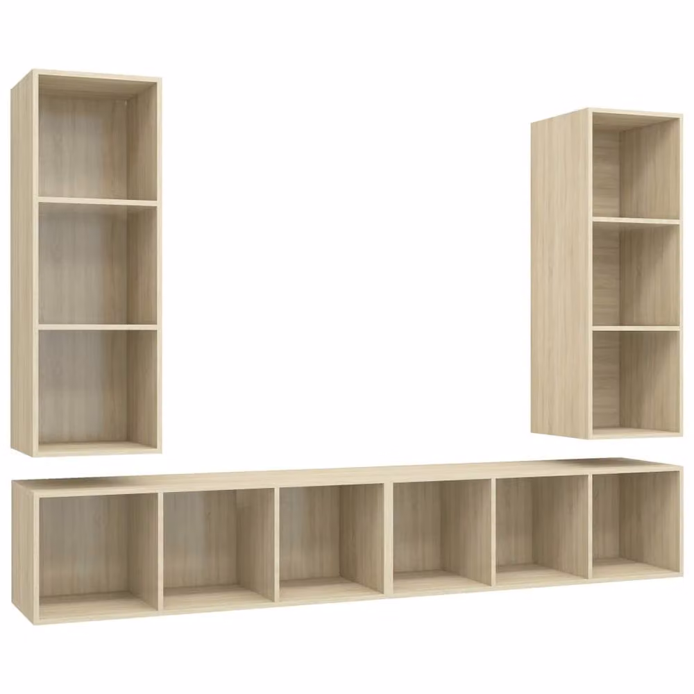 Berkfield Home Set of 4 Wall-mounted TV Cabinets in Sonoma Oak and Light Beige Engineered Wood – 3