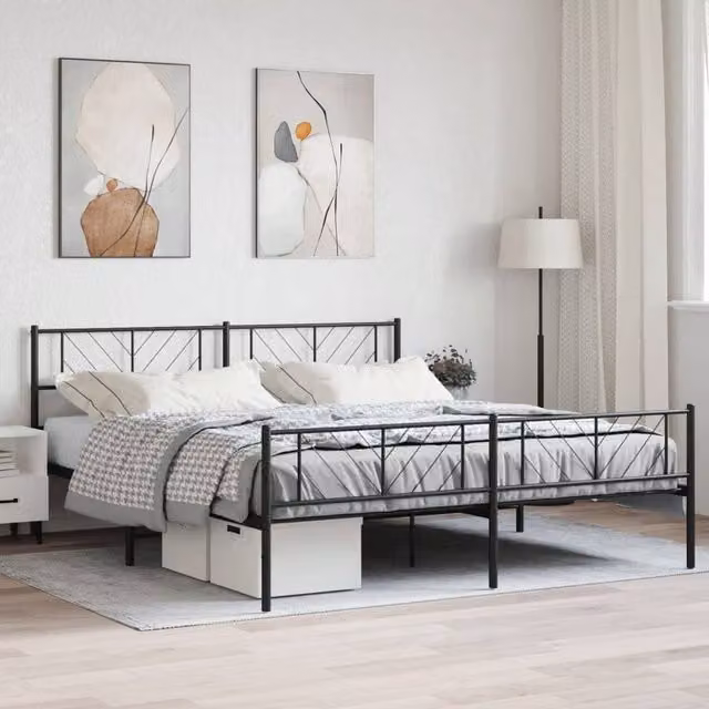 Berkfield Home Metal Bed Frame with Headboard and Footboard, Black, W/D/H: 180 x 200 cm