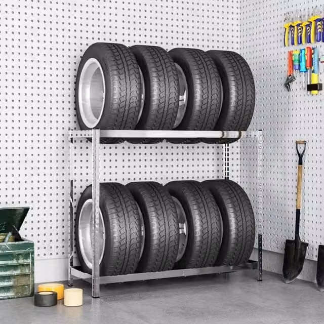 Berkfield Home 2-Layer Silver Steel Tire Rack, W/D/H: 110 x 40 x 110 cm – 1